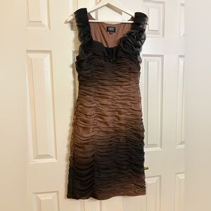 Adrianna Papell Black and Brown Ruched Mini Dress